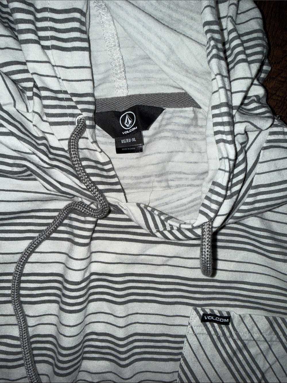Volcom Men's White and Gray Striped Pullover Hoodie - Picture 3 of 3